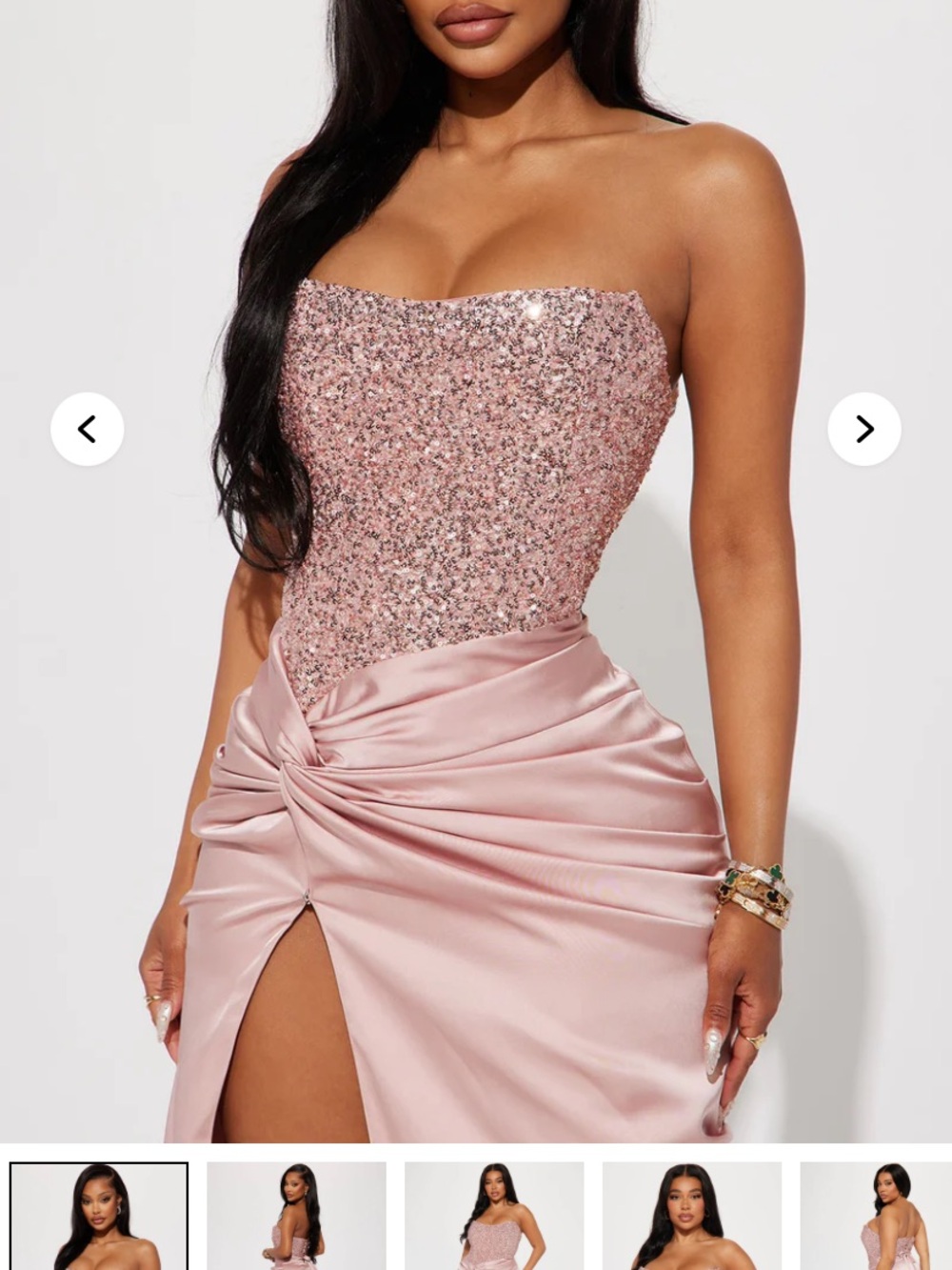 Fashion Nova Blush Pink Sequin Strapless Prom Dress